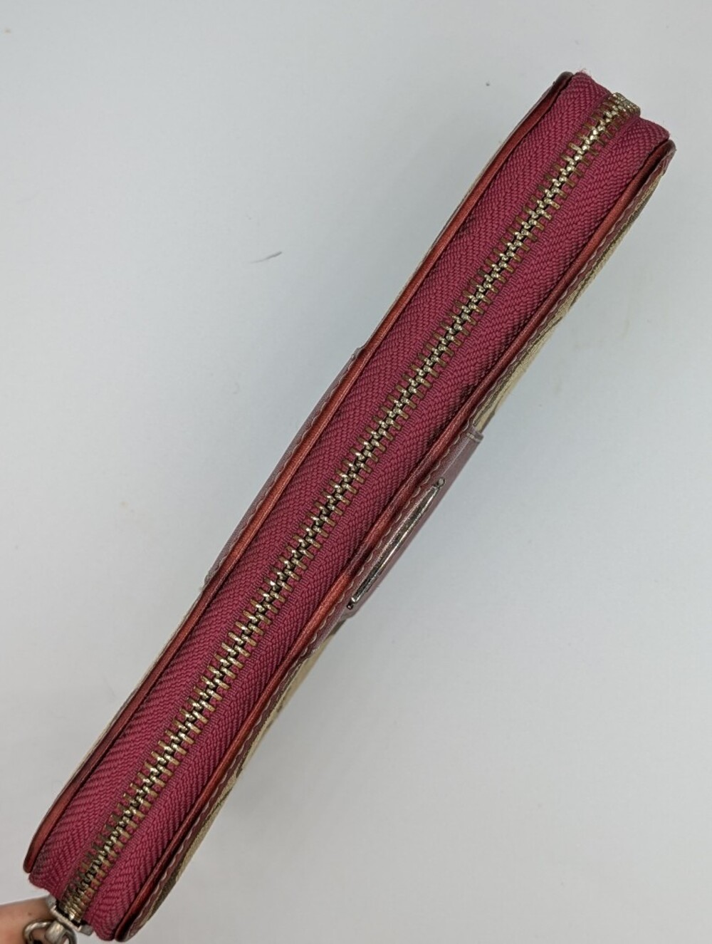 Coach Signature Canvas & Leather Wallet Burgundy Leather Zip Around Continental - Picture 6 of 16